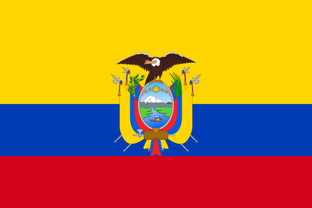 National flag of republic Ecuador with emblem. Ecuadorian patriotic symbol with official colors. South America country identity object. Ecuador flag vector illustration for web or mobile app.のイラスト素材