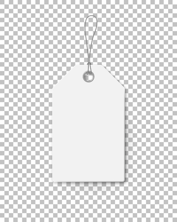 Realistic mock up price tag for sale campaign. White paper label template with corrugated texture isolated on transparent background. Production promotion and announcement vector illustration.のイラスト素材