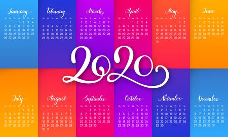 Compact calendar layout for 2020 yearのイラスト素材