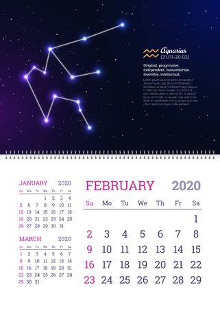 Wall calendar for February 2020 yearのイラスト素材