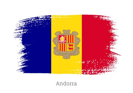 Andorra flag in shape of paintbrush stroke. National identity symbol. Grunge brush blot object isolated on white background vector illustration. Principality of Andorra country patriotic stamp.のイラスト素材