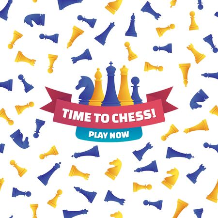 Time to chess, play now poster in cartoon styleのイラスト素材