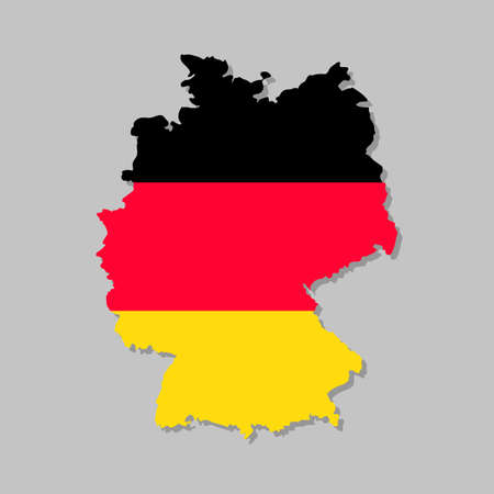 German flag on the map. High detailed Germany map with flag inside. European country borders vector illustration on light gray backgroundのイラスト素材