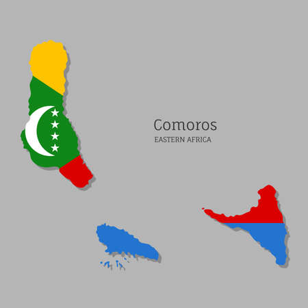 Map of Comoros islands with national flag. Highly detailed editable map of Eastern Africa country territory borders. Political or geographical design vector illustration on gray backgroundのイラスト素材