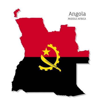 Map of Angola with national flag. Highly detailed map of Middle Africa country with territory borders. Political or geographical design vector illustration on white backgroundのイラスト素材