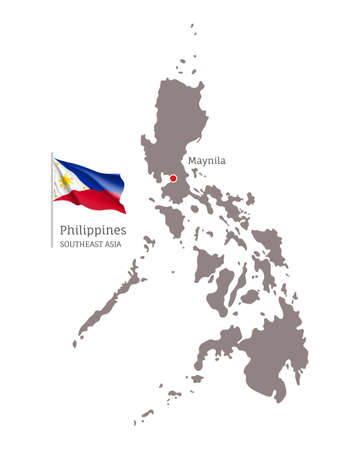 Silhouette of Philippines country map. Highly detailed gray map with Maynila capital, Southeast Asia country territory borders vector illustration on white backgroundのイラスト素材