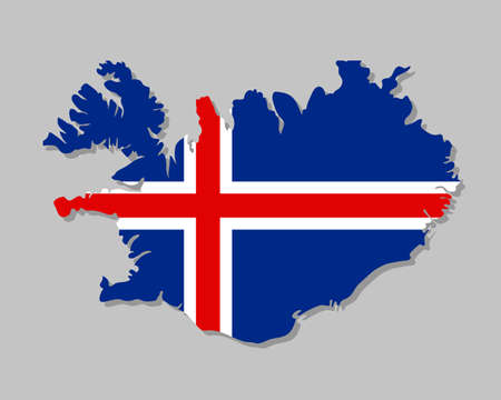 Icelandic flag on the map. High detailed Iceland map with flag inside. European country borders vector illustration on light gray backgroundのイラスト素材