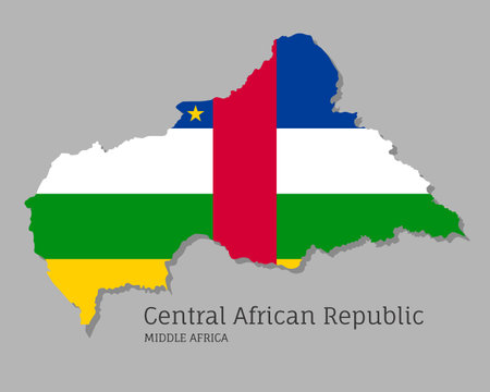 Map of Central African Republic with national flag. Highly detailed map of Middle Africa country with territory borders. Political or geographical design vector illustration on gray backgroundのイラスト素材
