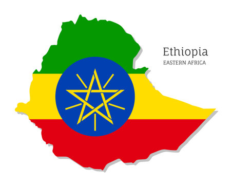 Map of Ethiopia with national flag. Highly detailed editable Ethiopian map of Eastern Africa country territory borders. Political or geographical design vector illustration on whilte backgroundのイラスト素材