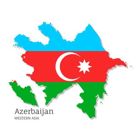 Map of Azerbaijan with national flag. Highly detailed editable map of Azerbaijan, Western Asia country territory borders. Political or geographical design element vector illustration white backgroundのイラスト素材