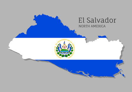 Map of El Salvador with national flag. Highly detailed editable map of North America country territory borders. Political or geographical design vector illustration on gray backgroundのイラスト素材