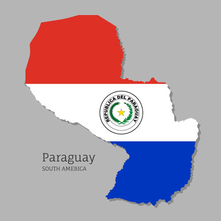 Map of Paraguay with national flag. Highly detailed editable Paraguayan map, South America country territory borders. Political or geographical design vector illustration on gray backgroundのイラスト素材