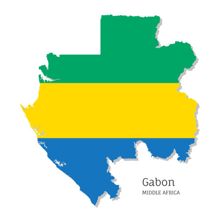 Map of Gabon with national flag. Highly detailed map of Middle Africa country with territory borders. Political or geographical design vector illustration on white backgroundのイラスト素材