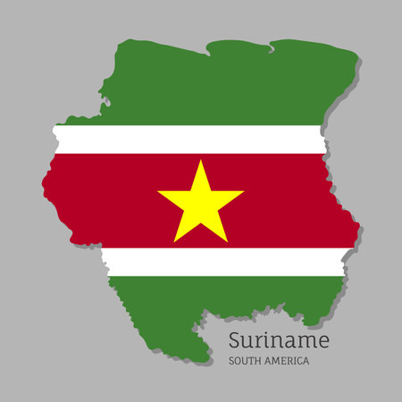 Map of Suriname with national flag. Highly detailed editable map of Suriname, South America country territory borders. Political or geographical design vector illustration on gray backgroundのイラスト素材