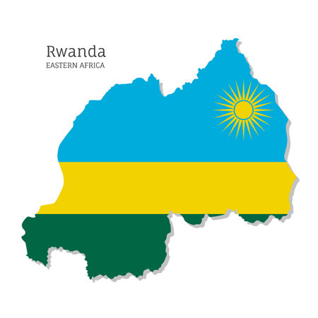 Map of Rwanda with national flag. Highly detailed editable Rwandan map of Eastern Africa country territory borders. Political or geographical design vector illustration on whilte backgroundのイラスト素材