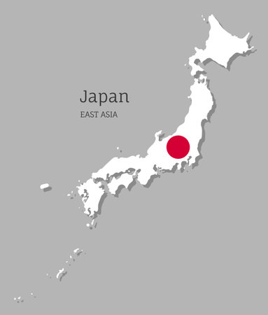 Map of Japan with national flag. Highly detailed editable map of Japan, East Asia country territory borders. Political or geographical design element vector illustrationのイラスト素材