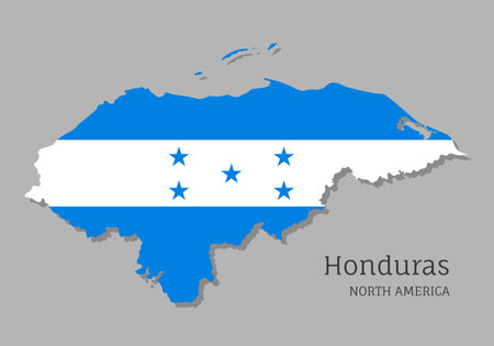 Map of Honduras with national flag. Highly detailed editable map of Honduras, North America country territory borders. Political or geographical design vector illustration on gray backgroundのイラスト素材