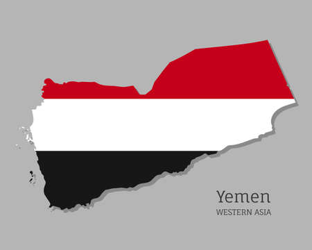 Map of Yemen with national flag. Highly detailed editable map of Yemen, Western Asia country territory borders. Political or geographical design element vector illustrationのイラスト素材