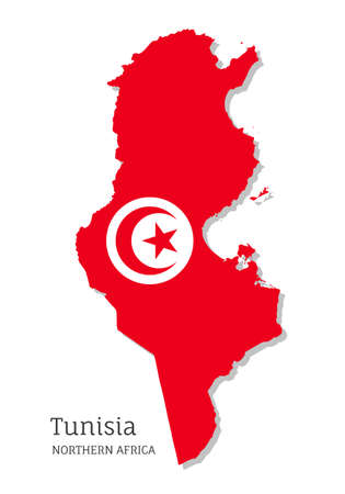 Map of Tunisia with national flag. Highly detailed map of North Africa country with territory borders. Political or geographical design vector illustration on gray backgroundのイラスト素材