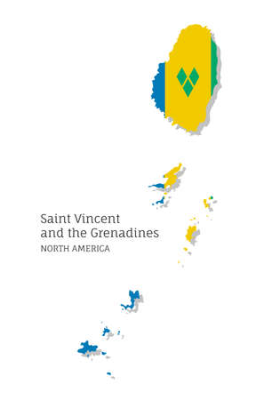 Map of Saint Vincent and Grenadines national flag. Highly detailed editable map of North America country territory borders. Political or geographical design vector illustration on white backgroundのイラスト素材