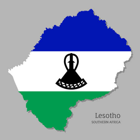 Map of Lesotho with national flag. Highly detailed map of South Africa country with territory borders. Political or geographical design vector illustration on gray backgroundのイラスト素材