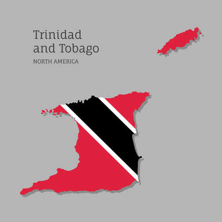 Map of Trinidad and Tobago with national flag. Highly detailed editable map of North America country territory borders. Political or geographical design vector illustration on gray backgroundのイラスト素材