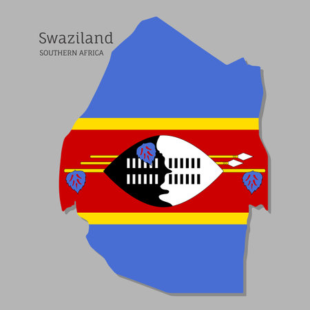 Map of Swaziland with national flag. Highly detailed map of Southern Africa country with territory borders. Political or geographical design vector illustration on gray backgroundのイラスト素材