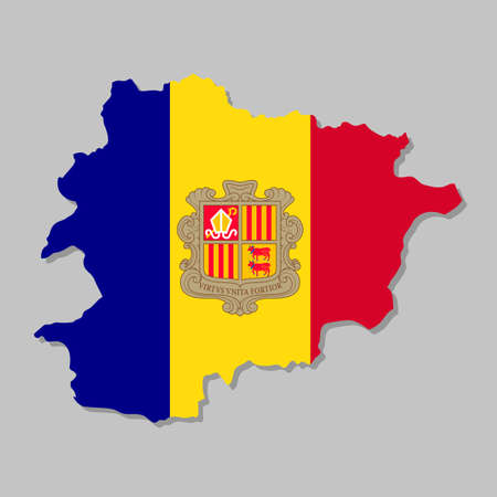 Highly detailed map of Andorra with flag. Silhouette of European country map with flag inside vector illustration on light gray backgroundのイラスト素材