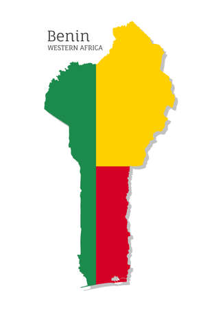 Map of Benin with national flag. Highly detailed map of Western Africa country with territory borders. Political or geographical design vector illustration on white backgroundのイラスト素材