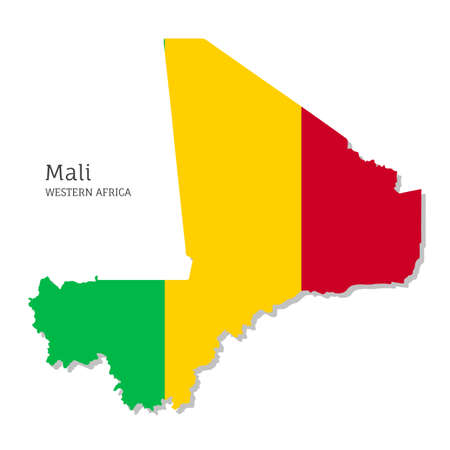 Map of Mali with national flag. Highly detailed map of Western Africa countryのイラスト素材