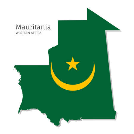 Map of Mauritania with national flag. Highly detailed map of Western Africa countryのイラスト素材