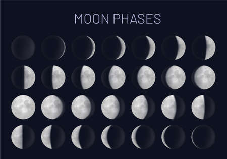 Moon phases on dark blue night skyのイラスト素材