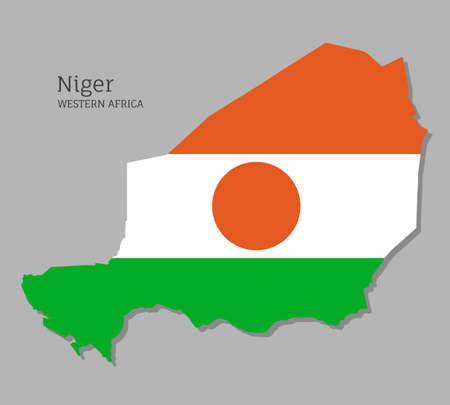 Map of Niger with national flag. Highly detailed map of Western Africa countryのイラスト素材