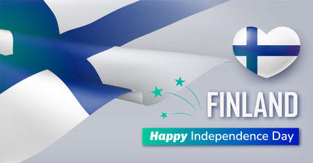Finland happy national holiday, 6th of December card. Finnish Independence Day, horizontal banner, poster, patriotic symbolic background realistic vector illustrationのイラスト素材