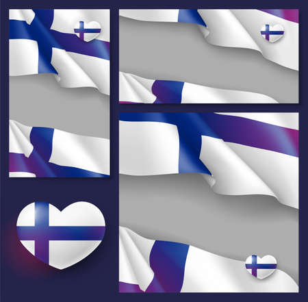 Finland national holiday banners set with waving flags. Happy Independence Day blank background, greeting or invitation card, poster with space for text vector illustrationのイラスト素材
