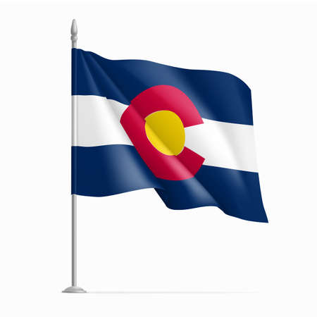 Colorado US state flag on flagpole waving in wind. Federal official wavy flag of American state, symbol of patriotism realistic vector illustrationのイラスト素材