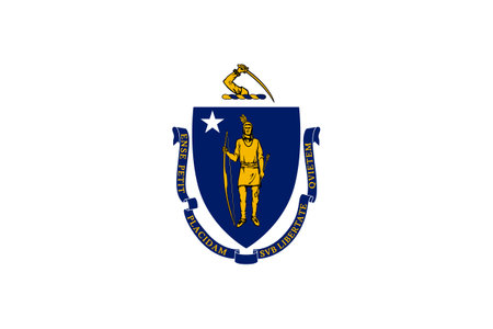 Flag of Massachusetts, symbol of USA federal state. Full frame federal flag of Massachusetts with state coat of arms on white field realistic vector illustrationのイラスト素材
