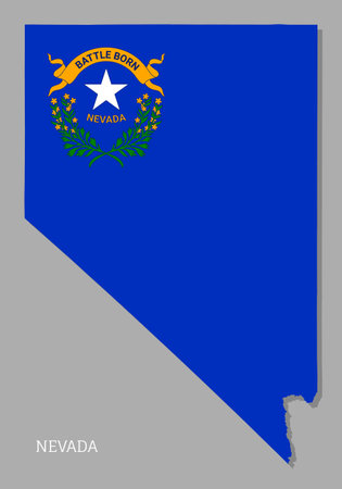 Map of Nevada USA federal state with flag inside. Highly detailed map of Nevada American state with territory borders in blue federal flag color vector illustrationのイラスト素材