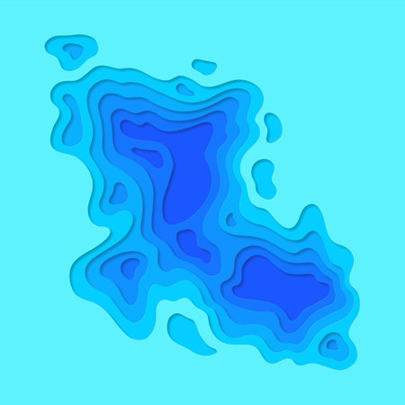 Multi layers soft texture paper cut layers, topographic map. Abstract papercut banner, cover, brochure, background with turquoise smooth origami flowing liquid texture vector illustrationのイラスト素材