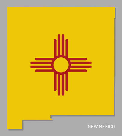 Map of New Mexico USA federal state with flag inside. Highly detailed map of New Mexico American state territory borders in federal flag colors realistic vector illustrationのイラスト素材