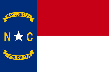 Flag of North Carolina official symbol of USA federal state. Full frame federal flag of North Carolina consisting of horizontal red stripe over white and vertical blue stripe vector illustrationのイラスト素材