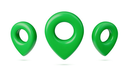 Set of 3d location signs. Realistic style green direction sign. Collection of travel guide illustrations isolated on a white backgroundのイラスト素材