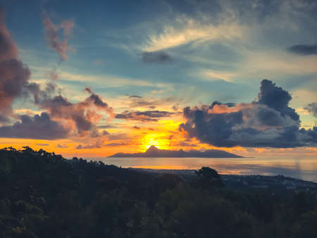 Sunset nature landscape. Amazing natural summer scenery. Impressive colorful seascape. Awesome natural background. Travel, adventure, freedom, concept image.の写真素材