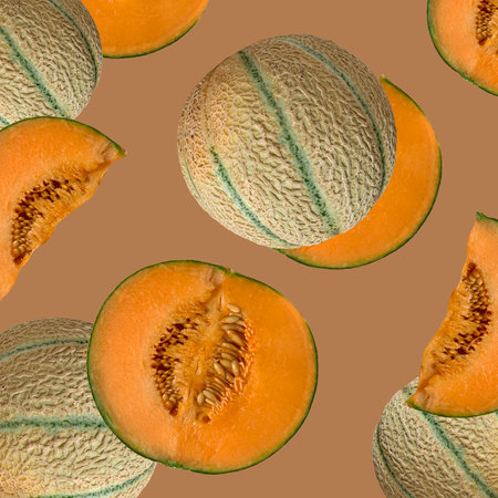 Seamless pattern of melons on a beige background.の写真素材