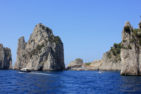Capri island in the Mediterranean Sea, Italy. view from the sea.の写真素材