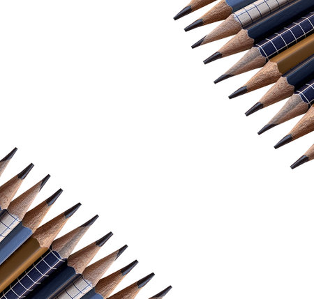 Sharp sharpened pencils isolated on white background with space for text.の写真素材