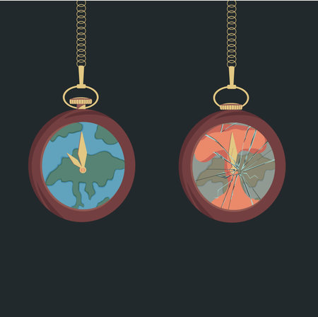 Earth Hour. Pocket watch on a chain. Earth in hours. The threat of a nuclear explosion. Doomsday...