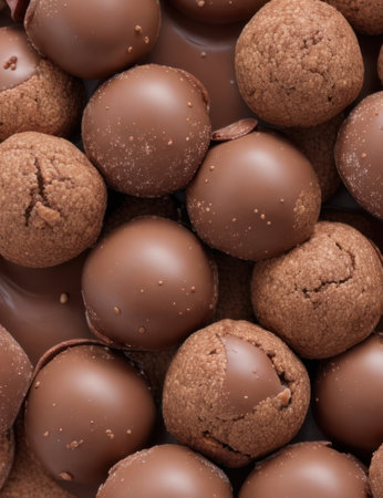 background of round chocolate candiesの素材
