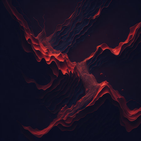 Storm abstract red wavy background. Fog in hell. Curly smoke pattern. Haze fantastic texture. Cloud mystic wallpaper. 3d render illustrationの素材