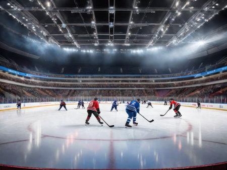hockey players in action, sports competition, ice hockey players in the gameの素材